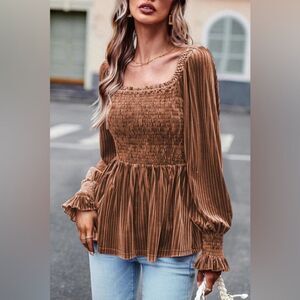 In Bloom Brown Smocked Blouse